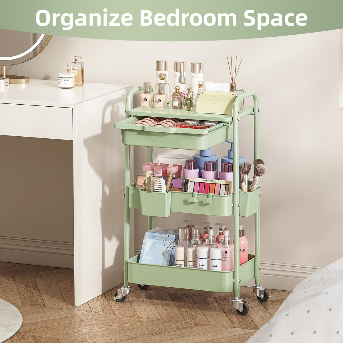 3 Tier Metal Rolling Cart with Drawer K516001