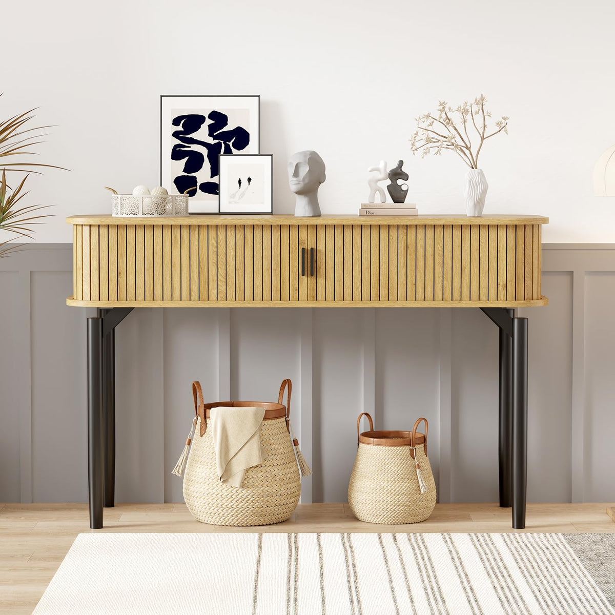 47" Fluted Narrow Console Table with 2 Drawers & Sliding Door Y398774