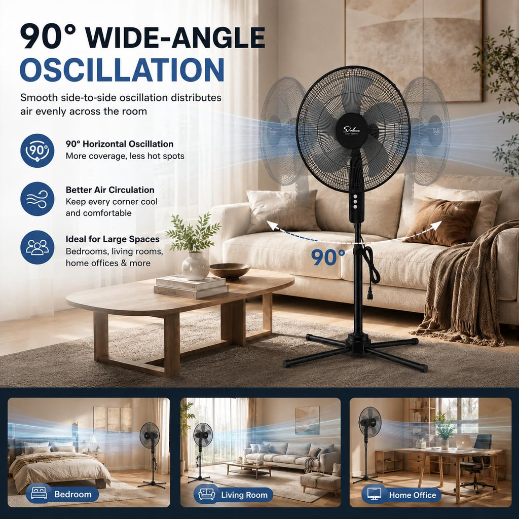 16" Oscillating Pedestal Fan, 3 Speed Standing Fan Z69459
