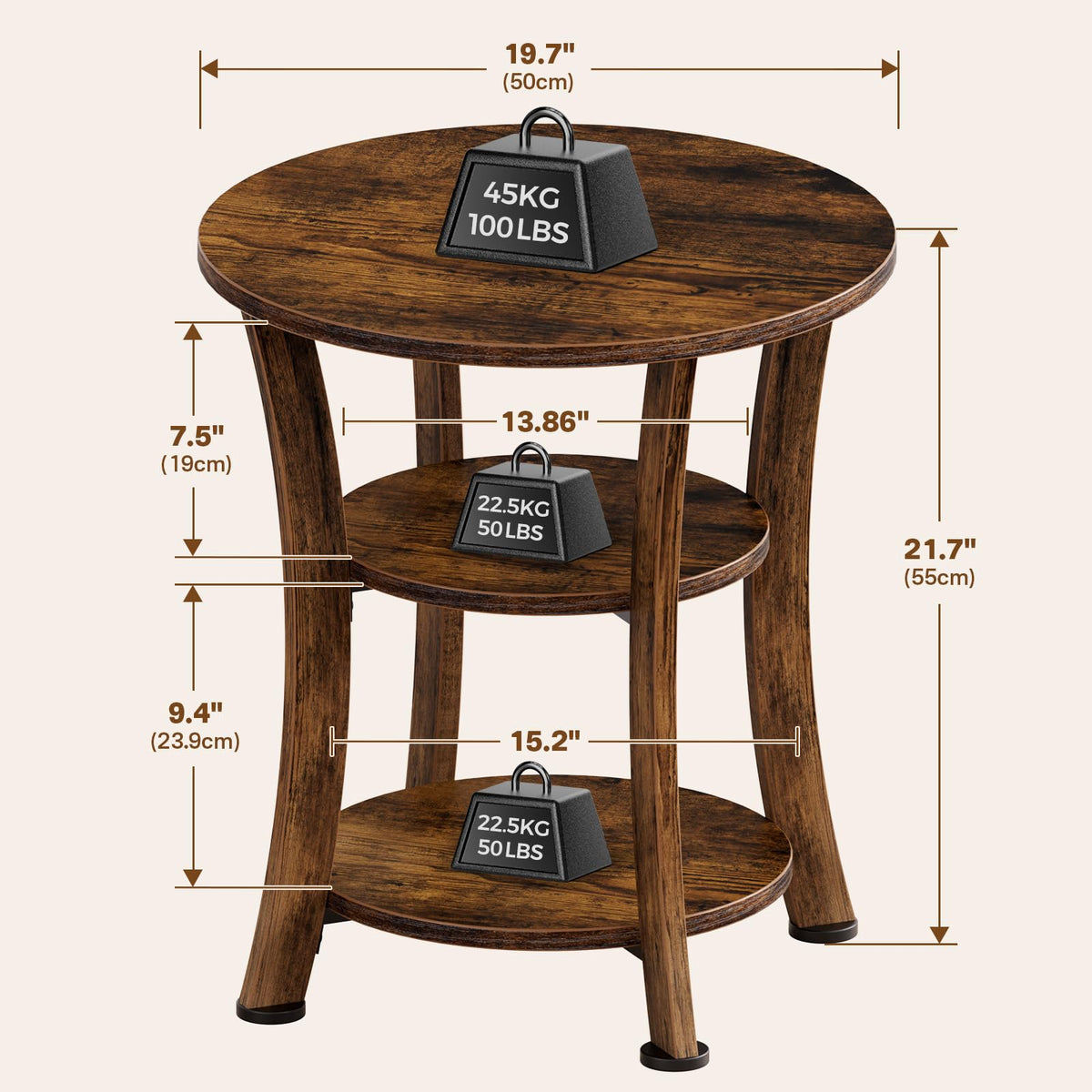 3 Tier Round End Table B986