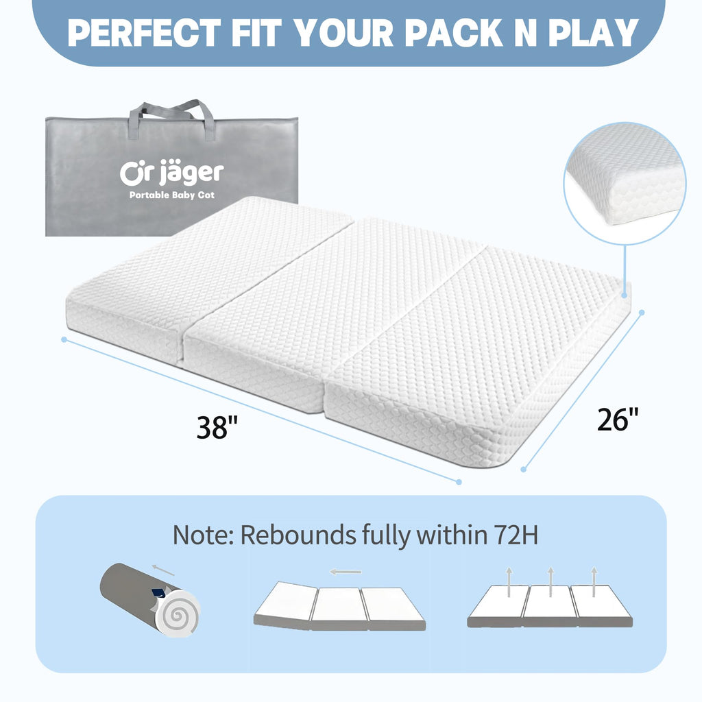 38x26'' Breathable Soft Plush Memory Foam Pack and Play Mattress with Carry Bag B695659