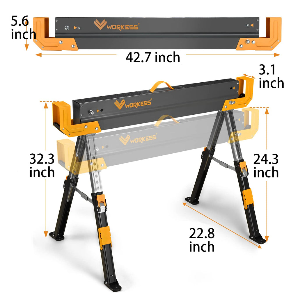 2 Pack Folding Saw Horses 2600 Lbs Adjustable Height O2046