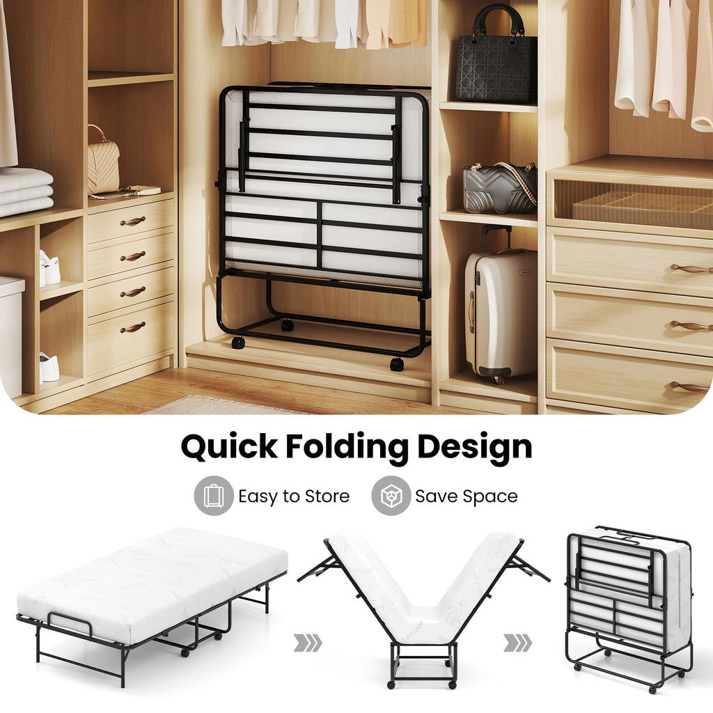Twin Folding Bed with Memory Foam Mattress H157