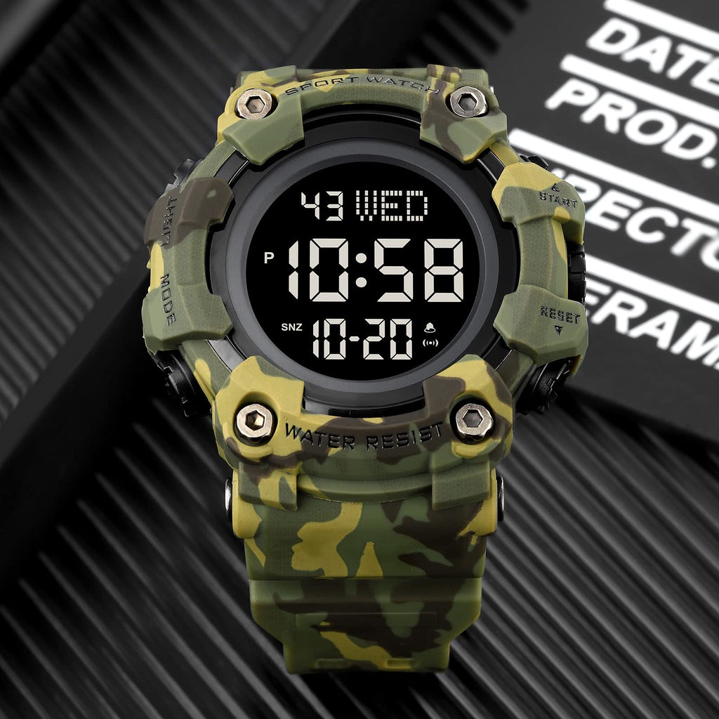 Men's Digital Military Sports Watch Large Face 50M Rubber LED Q630966