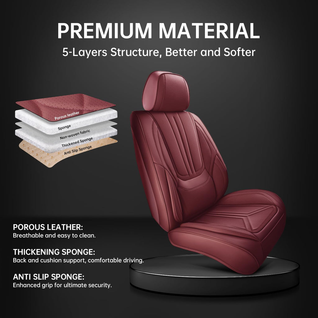 Burgundy Leather Full Set Car Seat Covers P3770