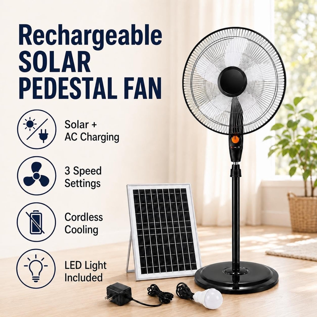Rechargeable Pedestal Fan with Solar Panel Z388