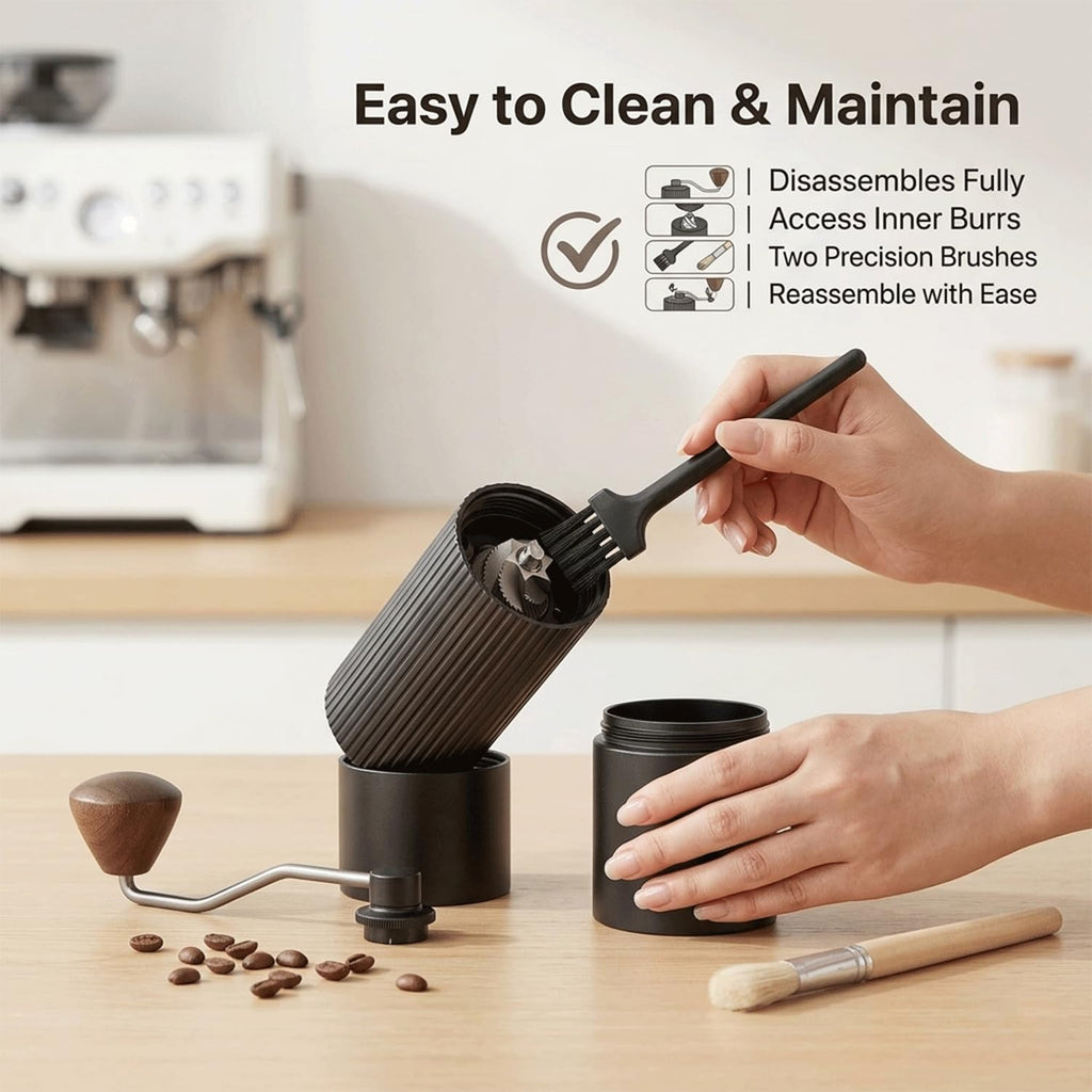 Manual Coffee Grinder with Strainer & Brush, Adjustable Stainless Steel Burr, 30g Hand Crank Coffee Mill, Aluminum Body & Walnut Handle X10700