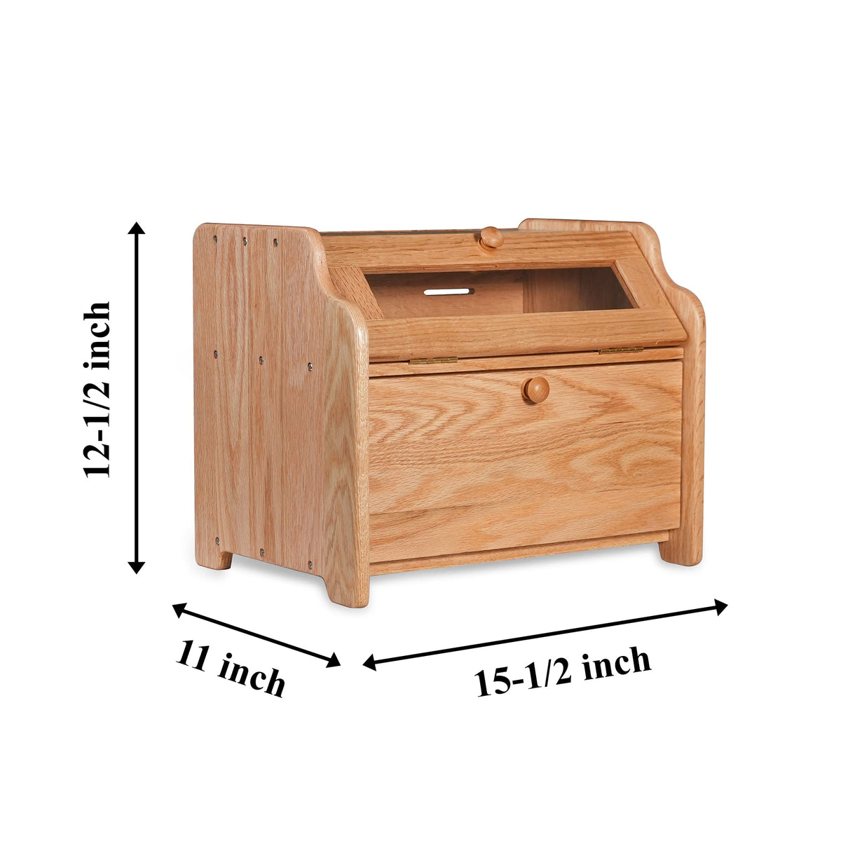 Solid Wood Oak Bread Box with Clear Window O739310