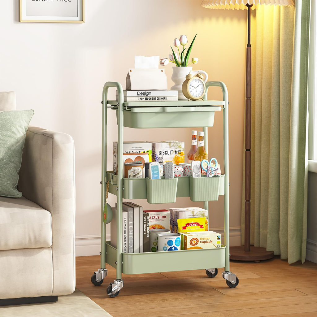 3 Tier Metal Rolling Cart with Drawer K516001