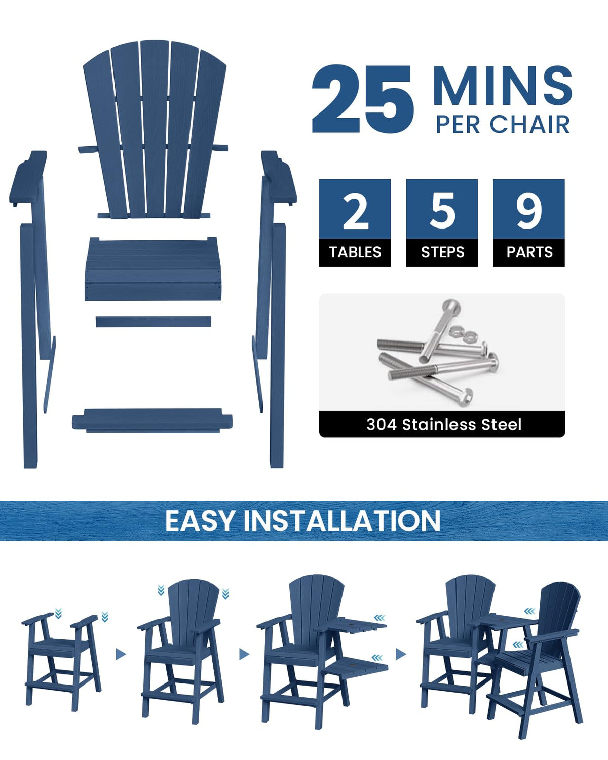 Navy Blue Adirondack Chairs Set of 2 B8501