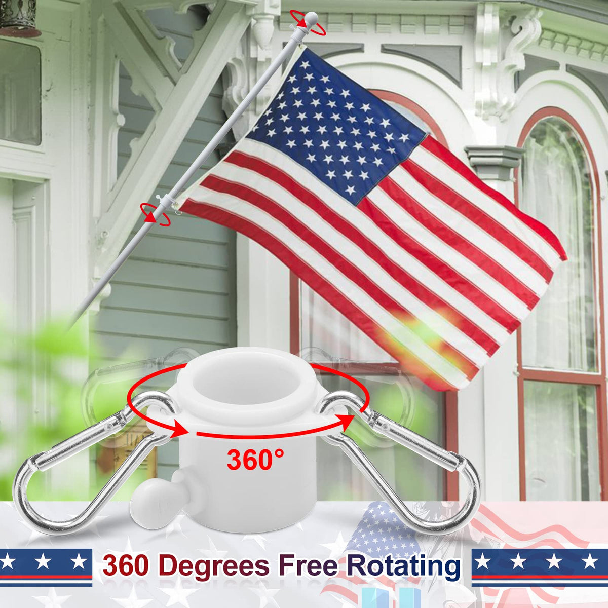5ft White Tangle Free Flag Pole with 3x5 Embroidered US Flag U334