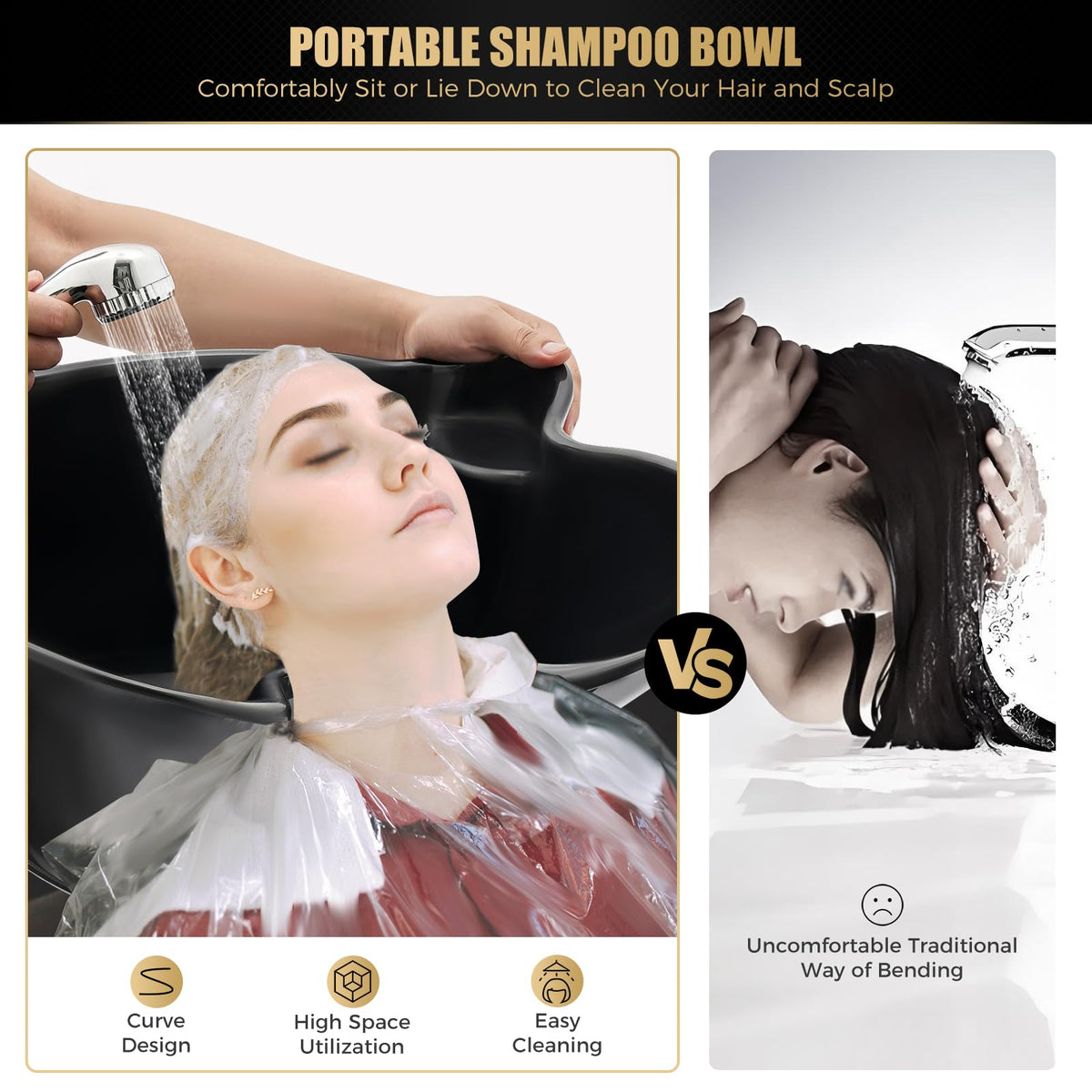Portable Shampoo Bowl with Electric Pump and Drain Pipe (Black) W2683