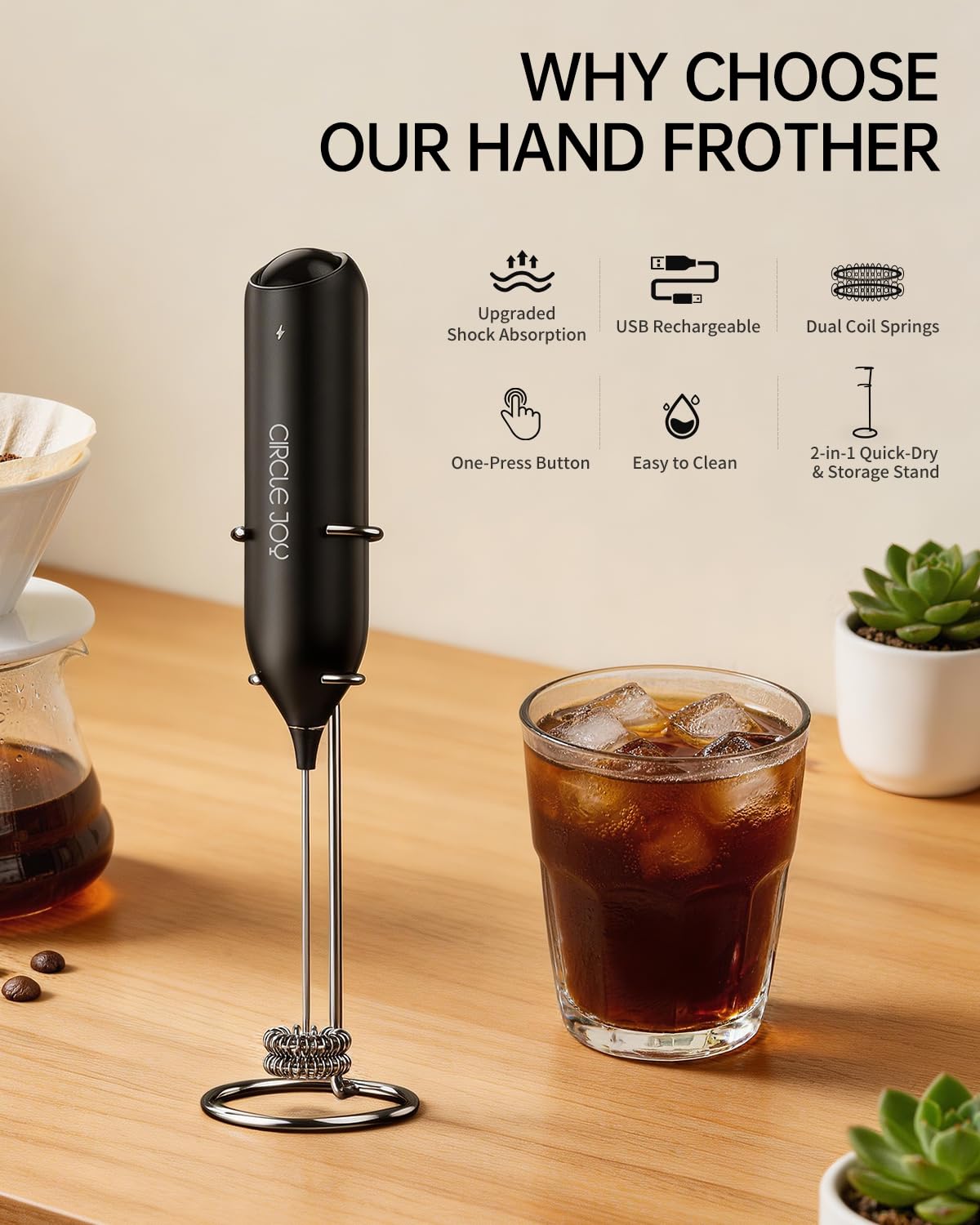 Rechargeable Handheld Milk Frother with Stand Y3786