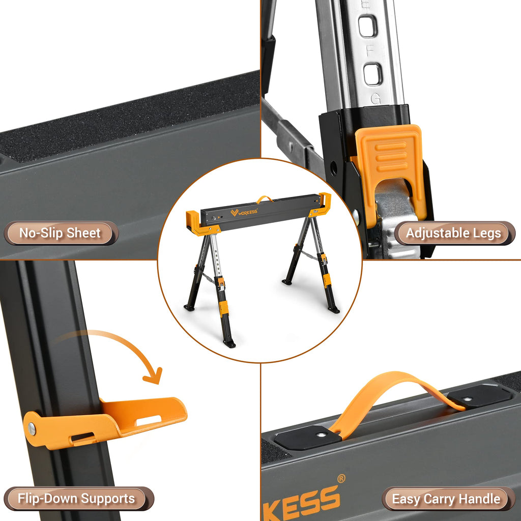 2 Pack Folding Saw Horses 2600 Lbs Adjustable Height O2046