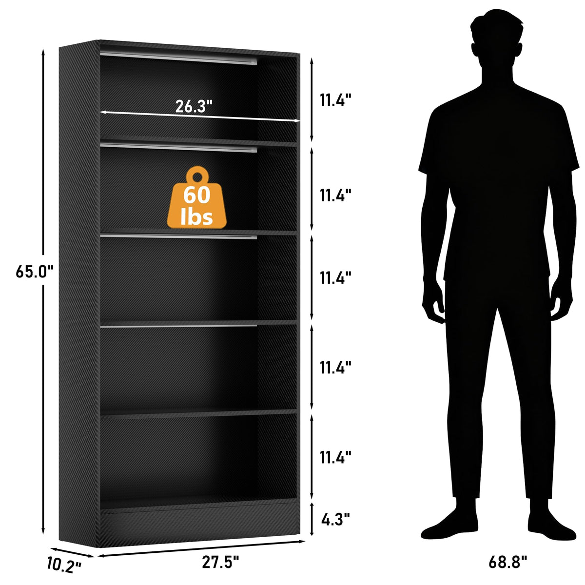 Black 5-Tier Wooden Bookshelf B869