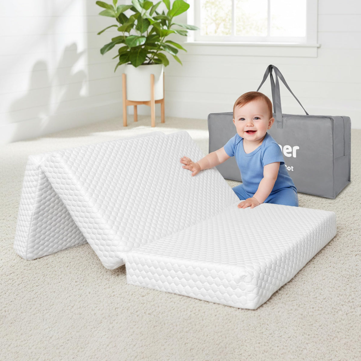 38x26'' Breathable Soft Plush Memory Foam Pack and Play Mattress with Carry Bag B695659