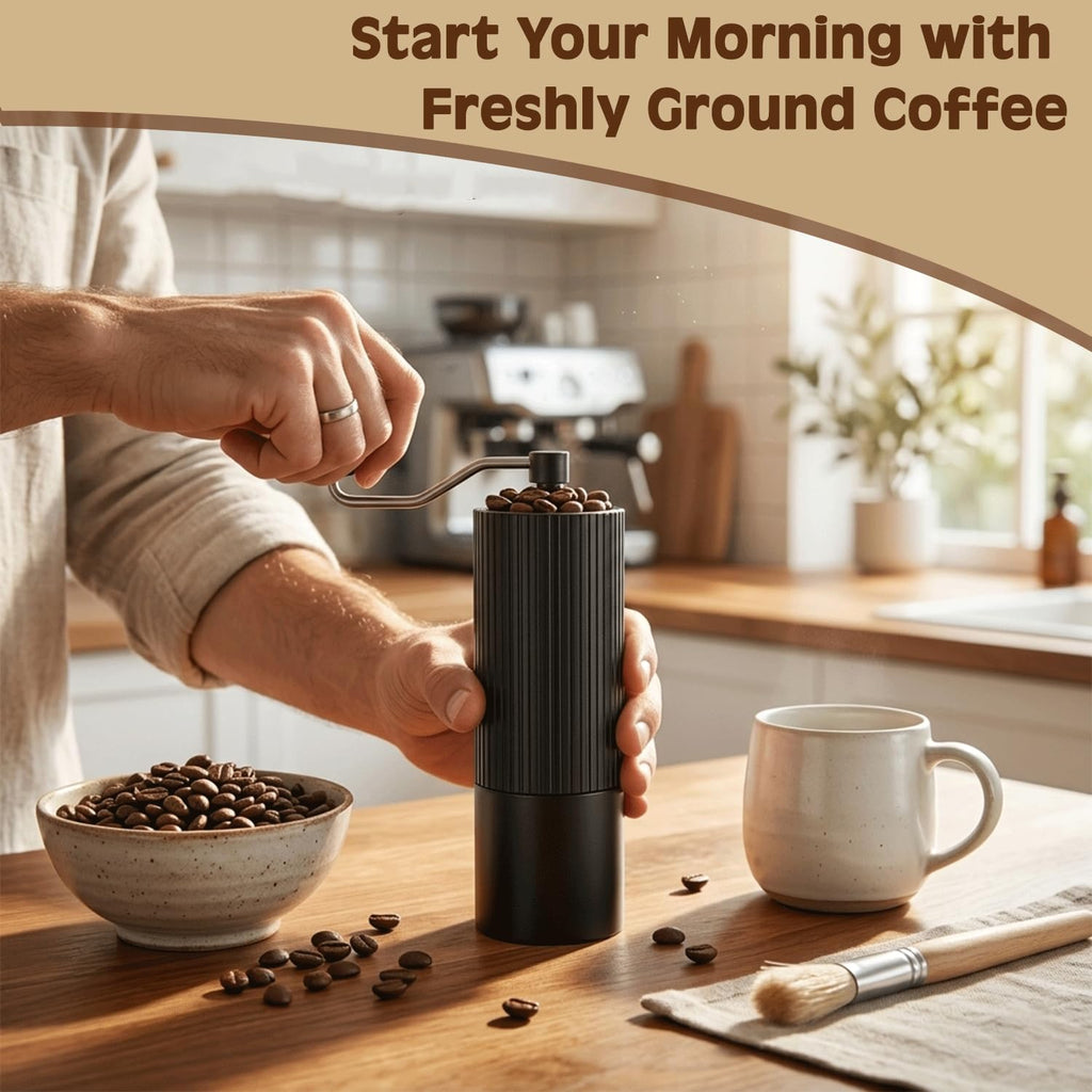 Manual Coffee Grinder with Strainer & Brush, Adjustable Stainless Steel Burr, 30g Hand Crank Coffee Mill, Aluminum Body & Walnut Handle X10700