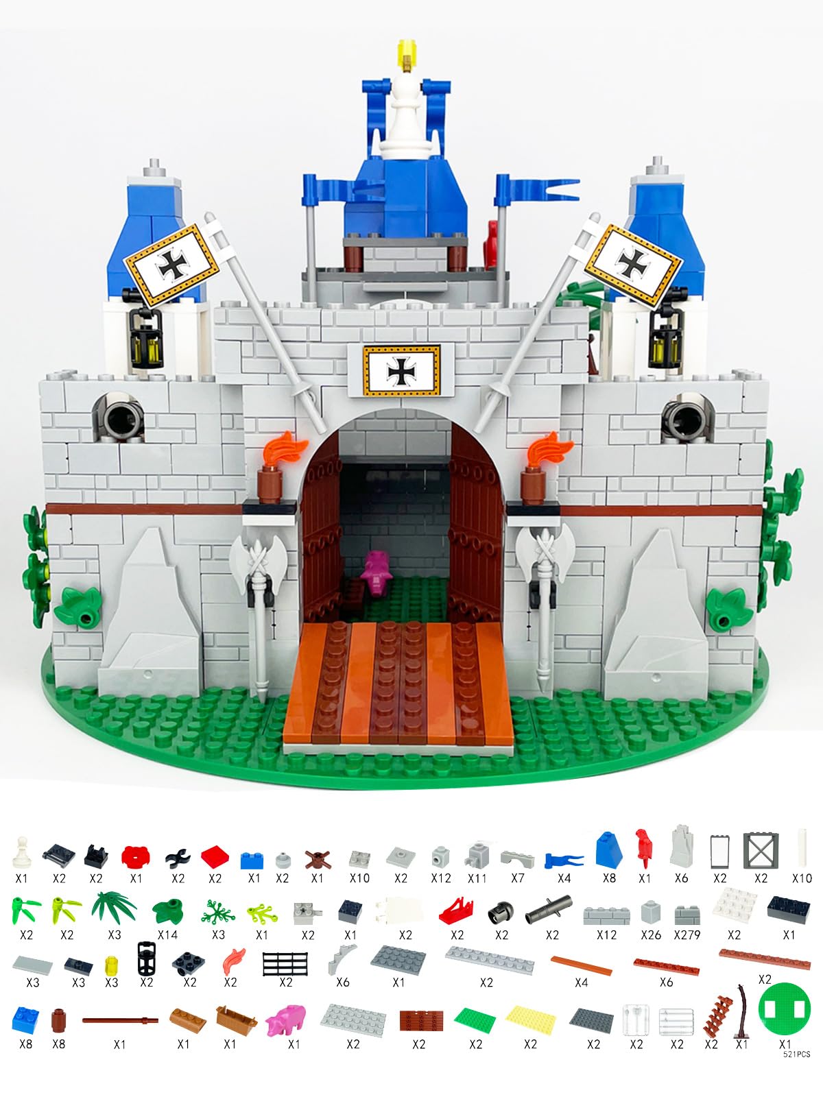Medieval Knight Castle Building Blocks Set with 12 Knights Figures T2173