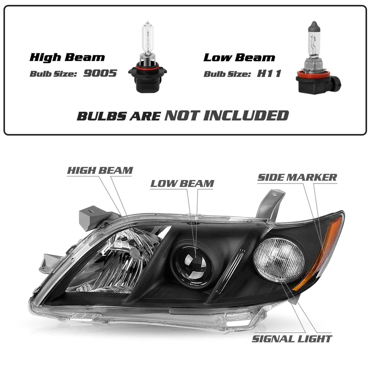 Toyota Camry Front Bumper Headlight Black Housing 1 Pair N115653