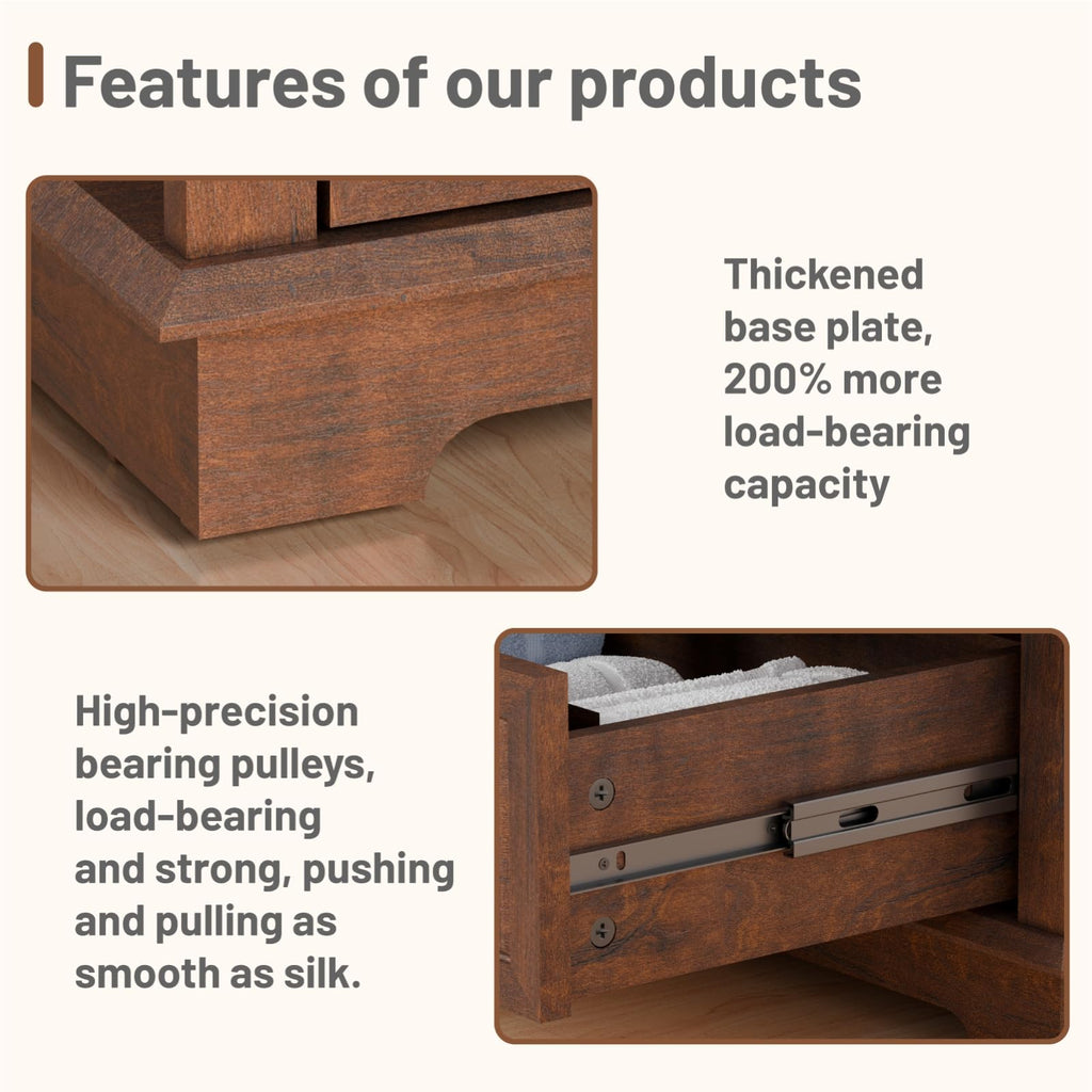 Cherry 3 Drawer Wood Nightstand with Charging Station R76120