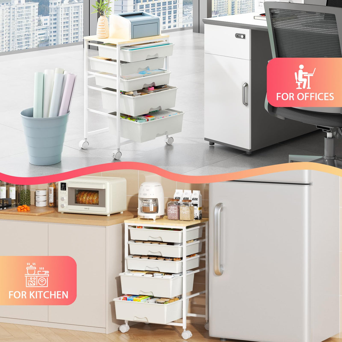 White Rolling Cart with 5 Drawers I166