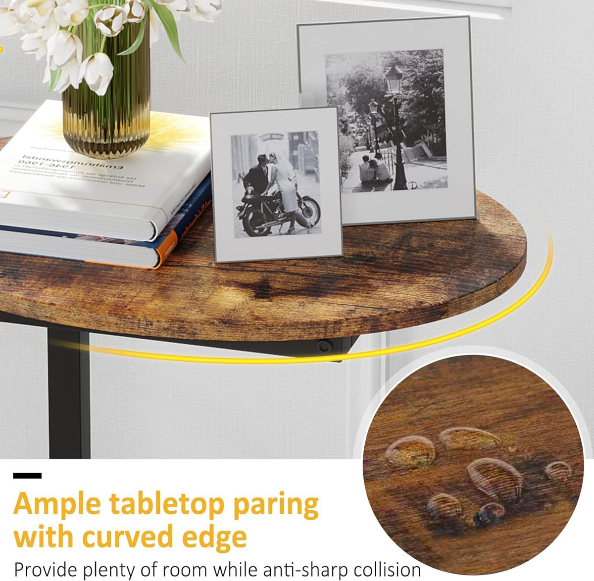 Small C-Shaped Wood Side Table Set of 2 with Metal Frame T162