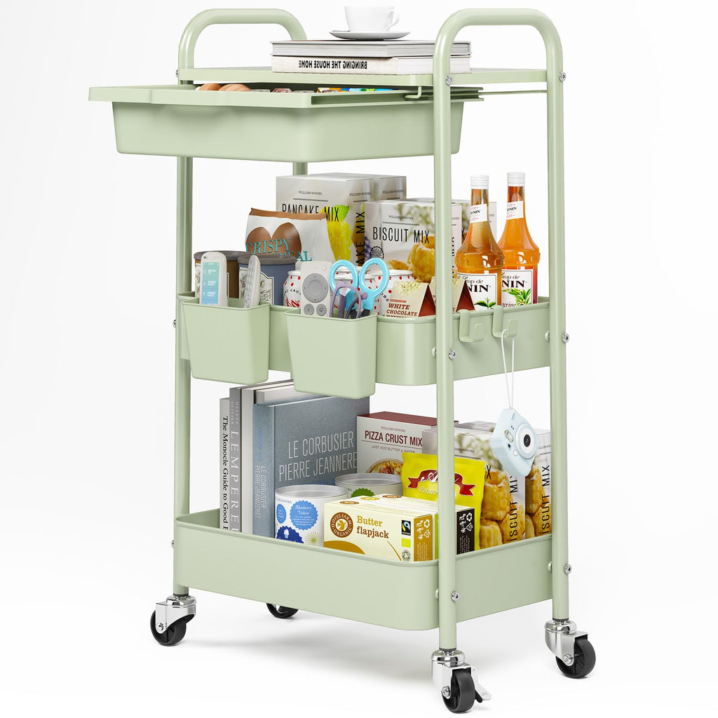 3 Tier Metal Rolling Cart with Drawer K516001
