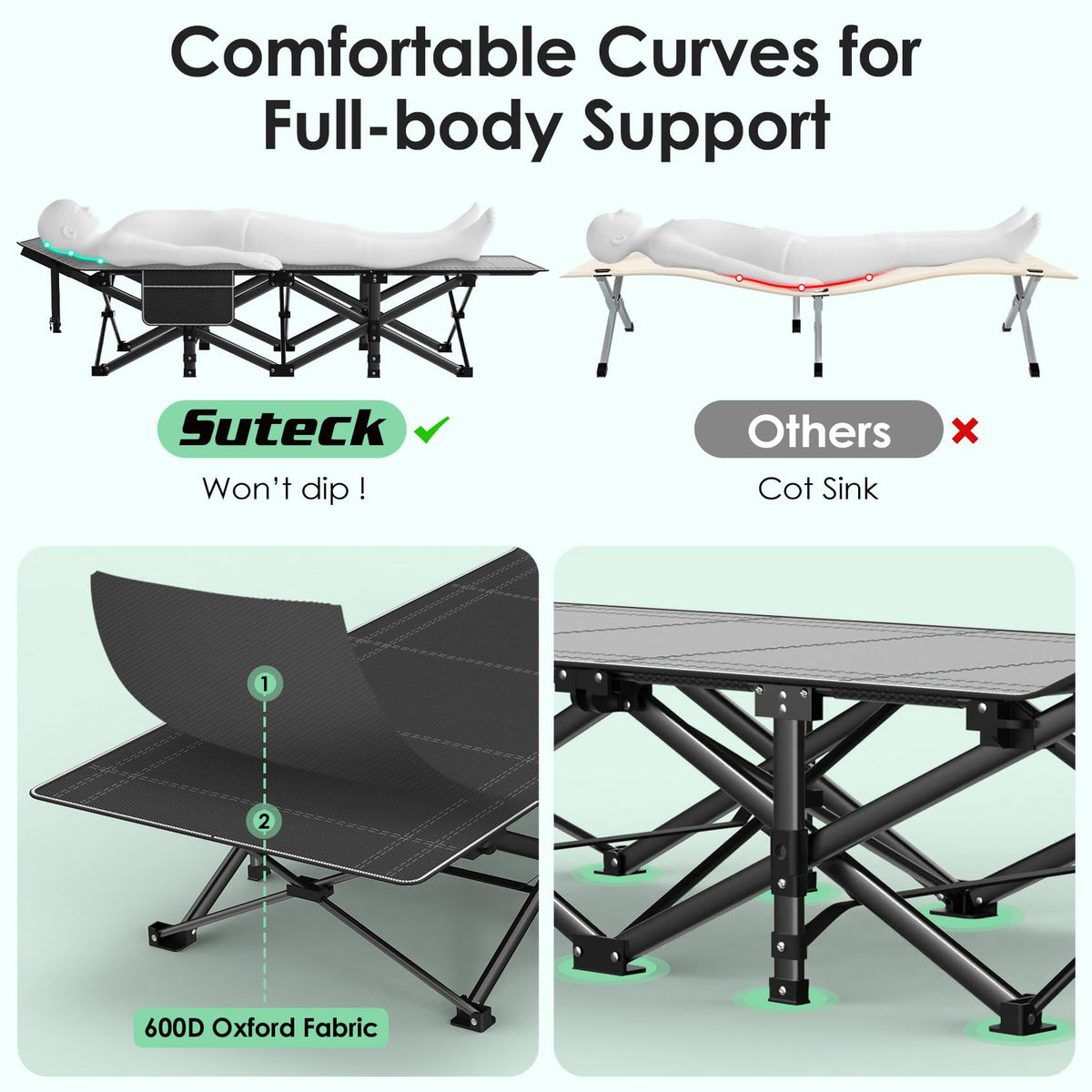 Folding Camp Cot with Cushion V585605