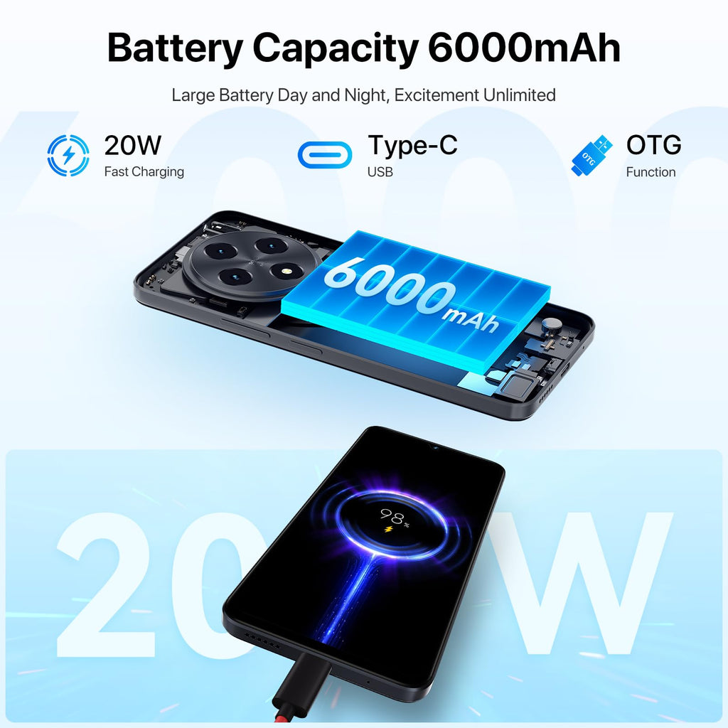 Android 14 6.9" HD+ 120Hz Octa-core 16GB +256GB 6000mAh 50MP Triple Camera Dual 4G LTE NFC Black Smartphone M68642