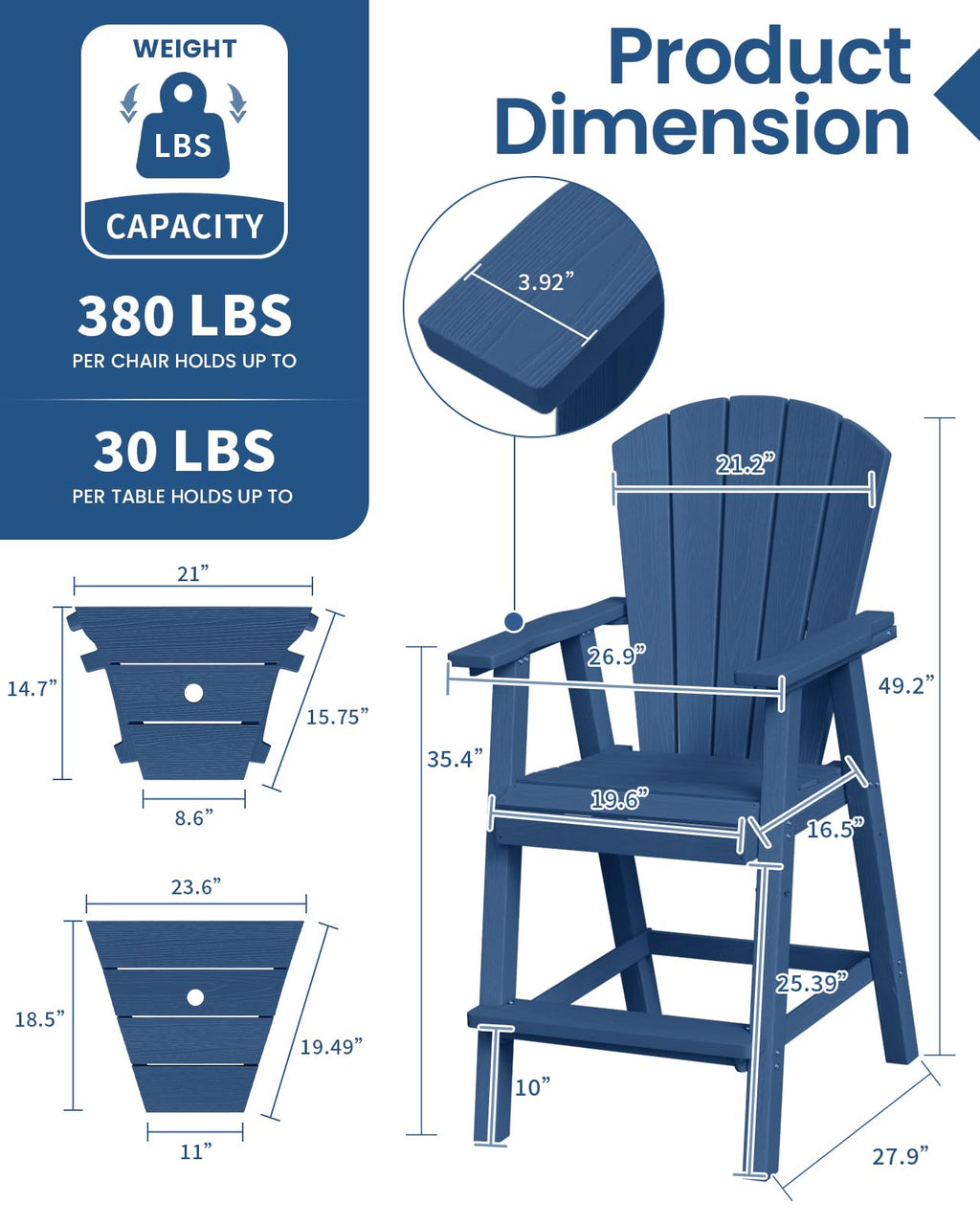 Navy Blue Adirondack Chairs Set of 2 B8501