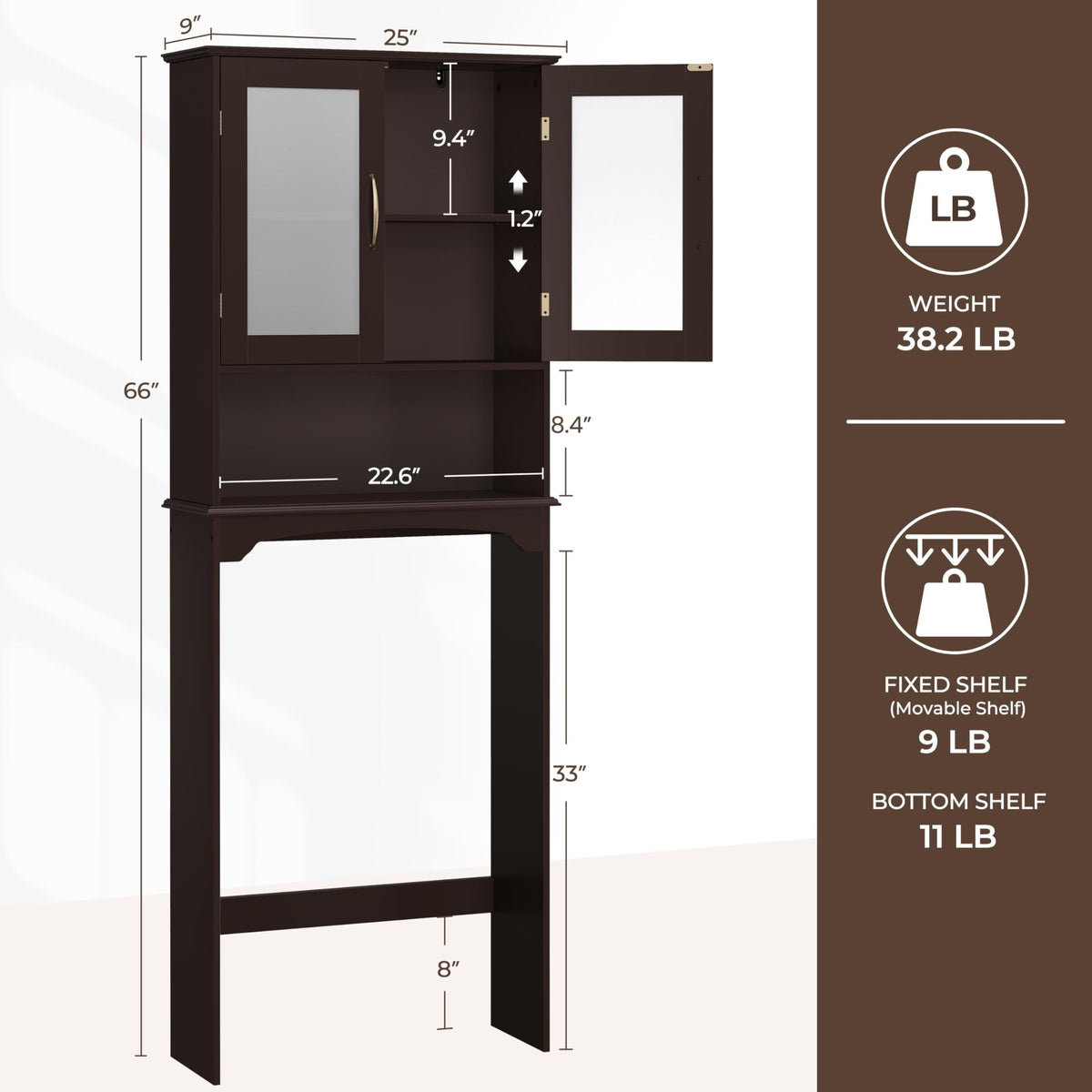 Over the Toilet Storage Cabinet with Glass Doors B43402