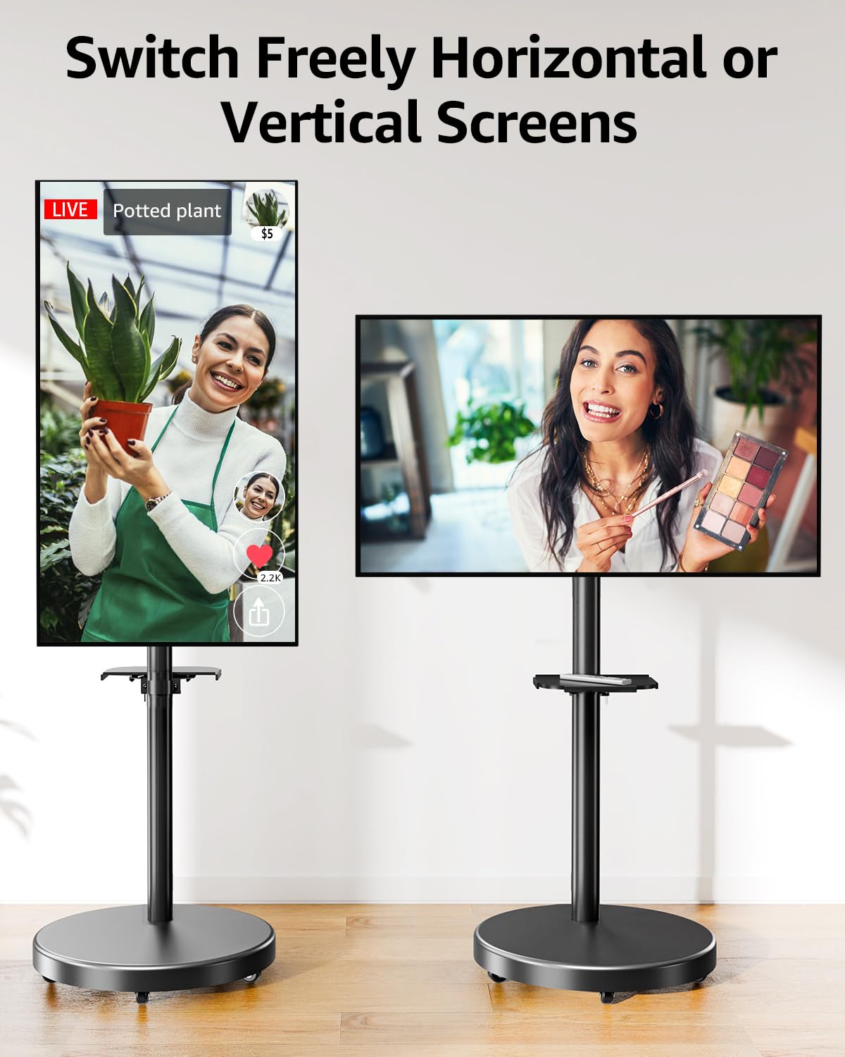Rolling Mobile TV Cart for 32-65 Inch TVs, Height Adjustable TV Cart on Wheels D41726