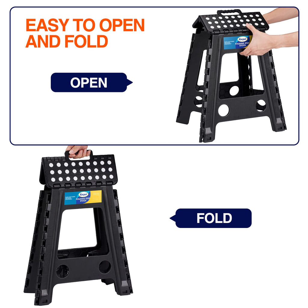 18" Non-Slip Folding Step Stool 300 lbs Black Q992207
