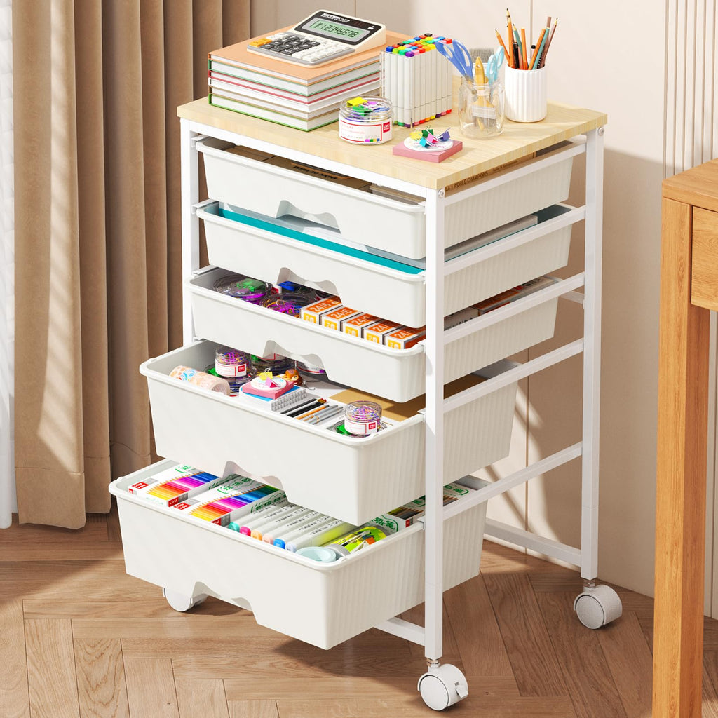 White Rolling Cart with 5 Drawers I166