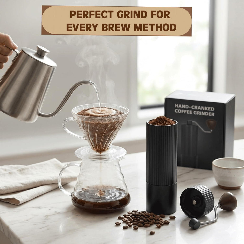 Manual Coffee Grinder with Strainer & Brush, Adjustable Stainless Steel Burr, 30g Hand Crank Coffee Mill, Aluminum Body & Walnut Handle X10700