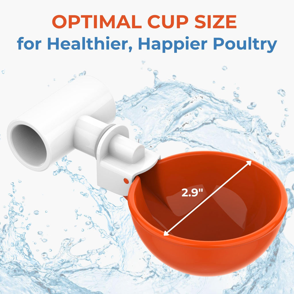 Large Automatic Chicken Waterer Cups with 1/2" PVC Tee Fittings 5-Pack Q2718