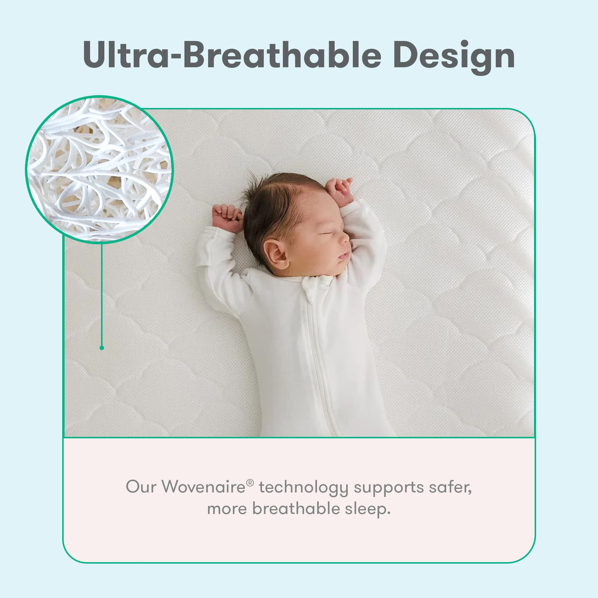 Grey Breathable Washable Crib Mattress & Toddler Bed P984