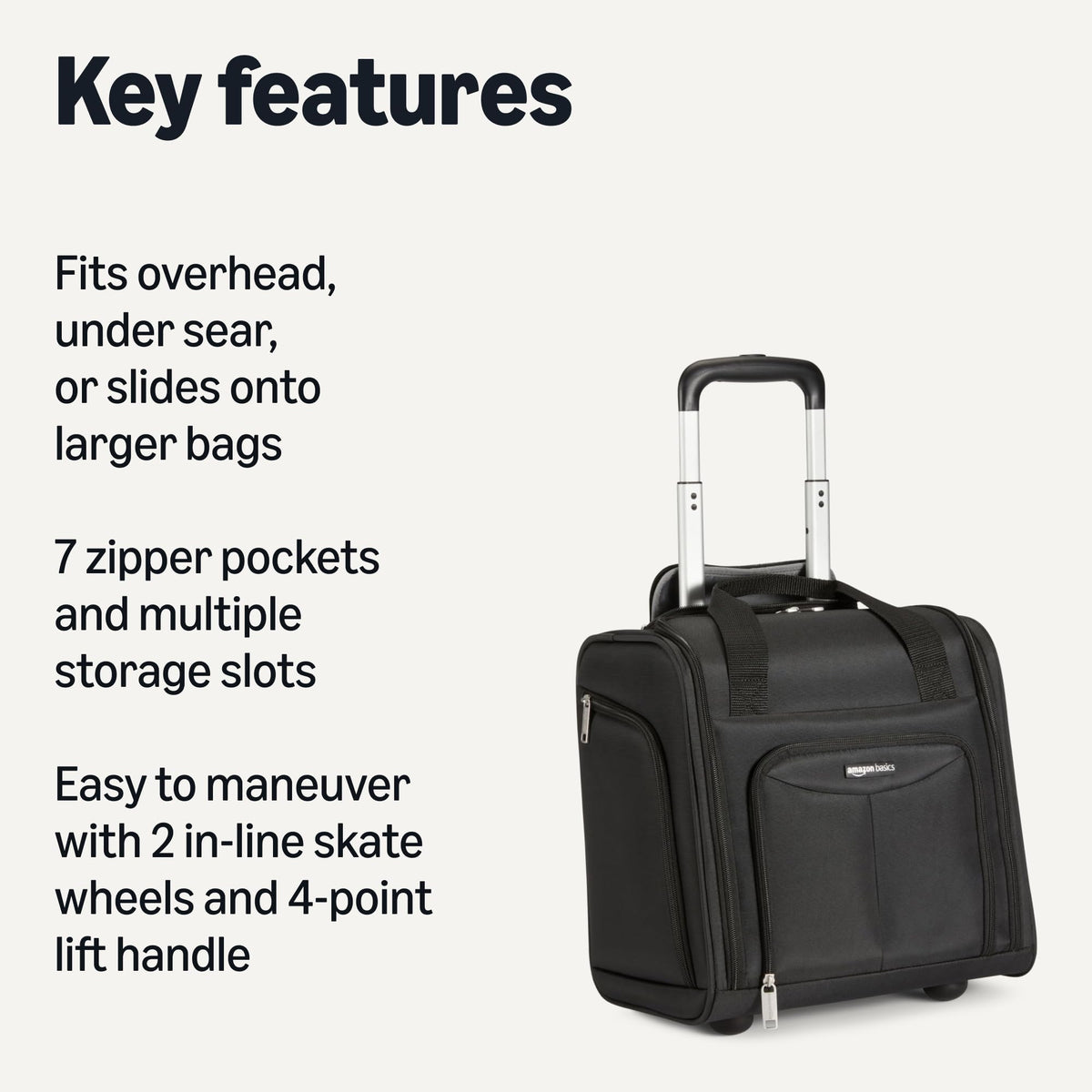 Underseat Carry-On Luggage with Wheels and Handle, 14" Rolling Travel Bag, Black X334913