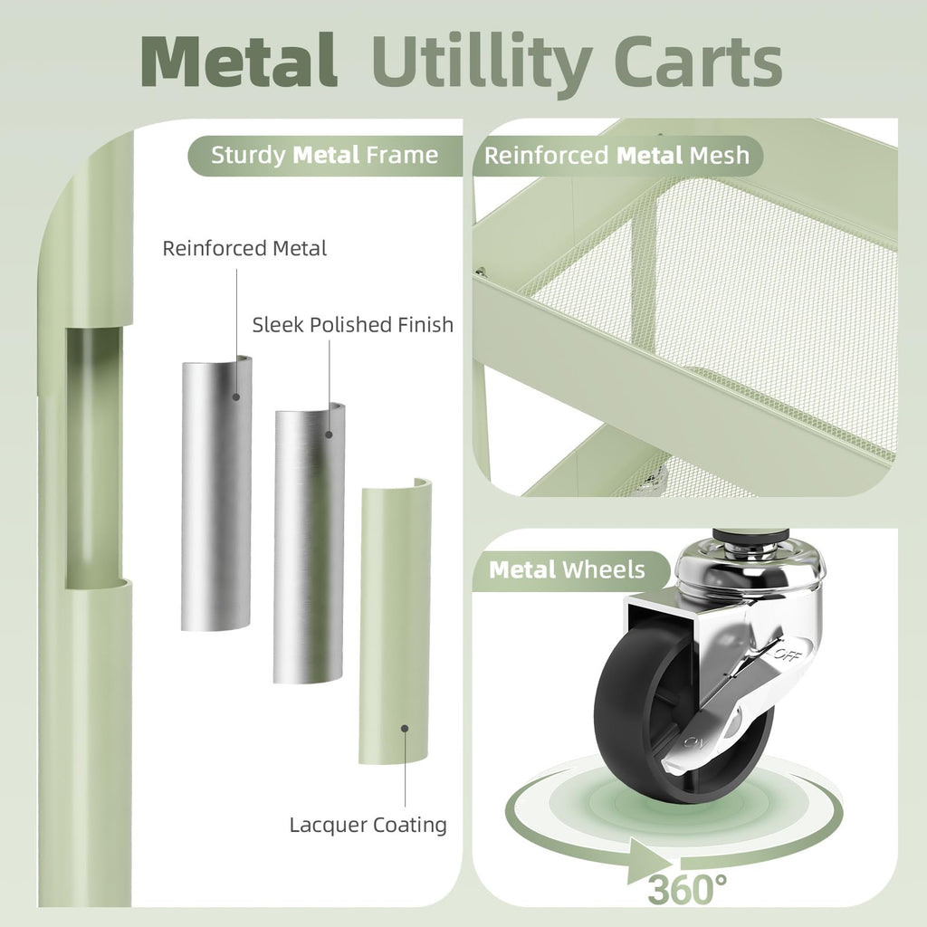 3 Tier Metal Rolling Cart with Drawer K516001