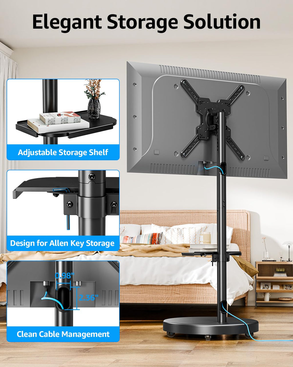 Rolling Mobile TV Cart for 32-65 Inch TVs, Height Adjustable TV Cart on Wheels D41726