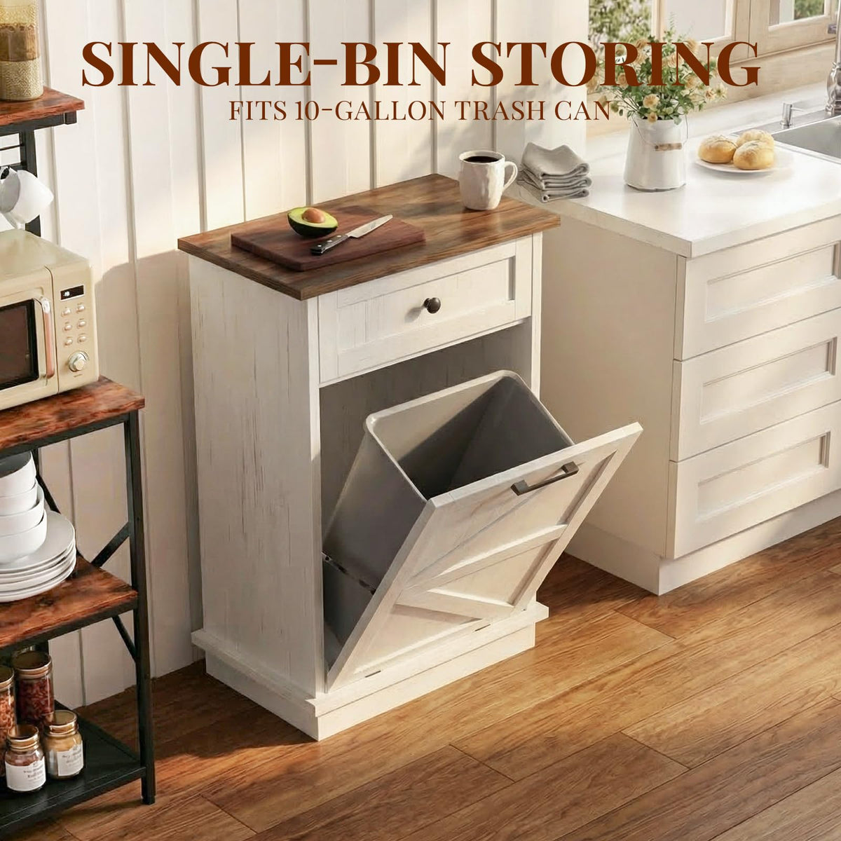 10 Gallon Tilt Out Trash Cabinet with Storage Drawer E616