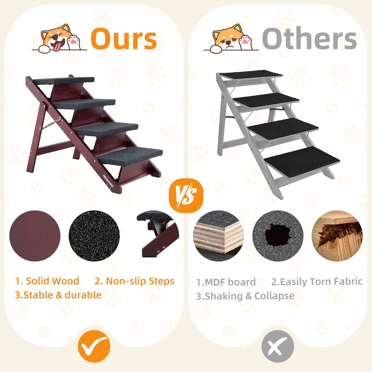 Wooden 4 Step Foldable Pet Stairs F36420