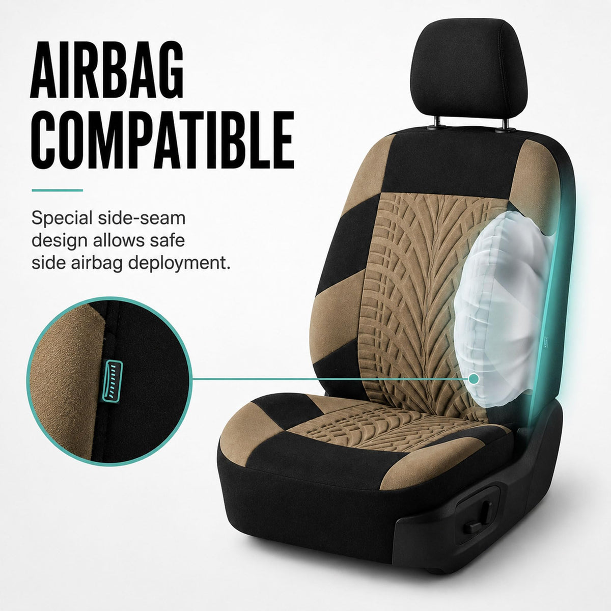 Beige Cloth Car Seat Covers Full Set T551