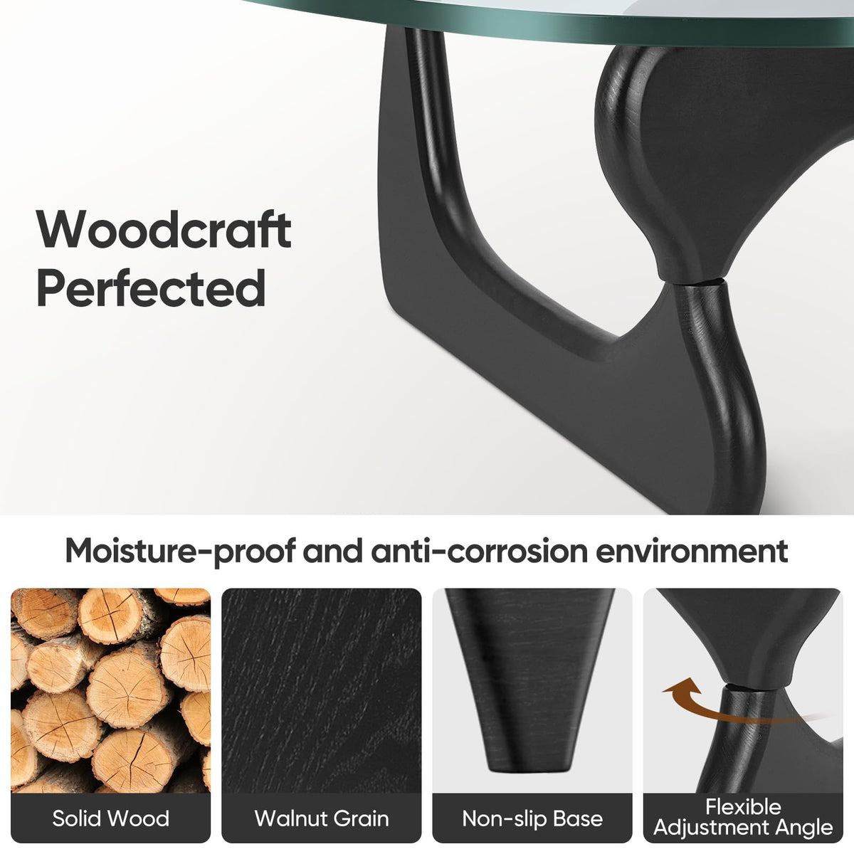 Clear Glass Coffee Table with Solid Wood Base Y282339