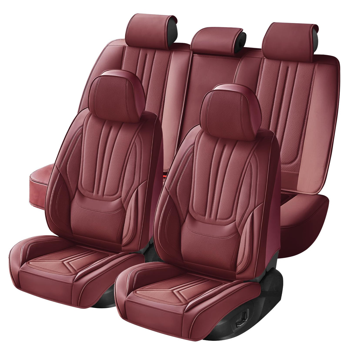 Burgundy Leather Full Set Car Seat Covers P3770