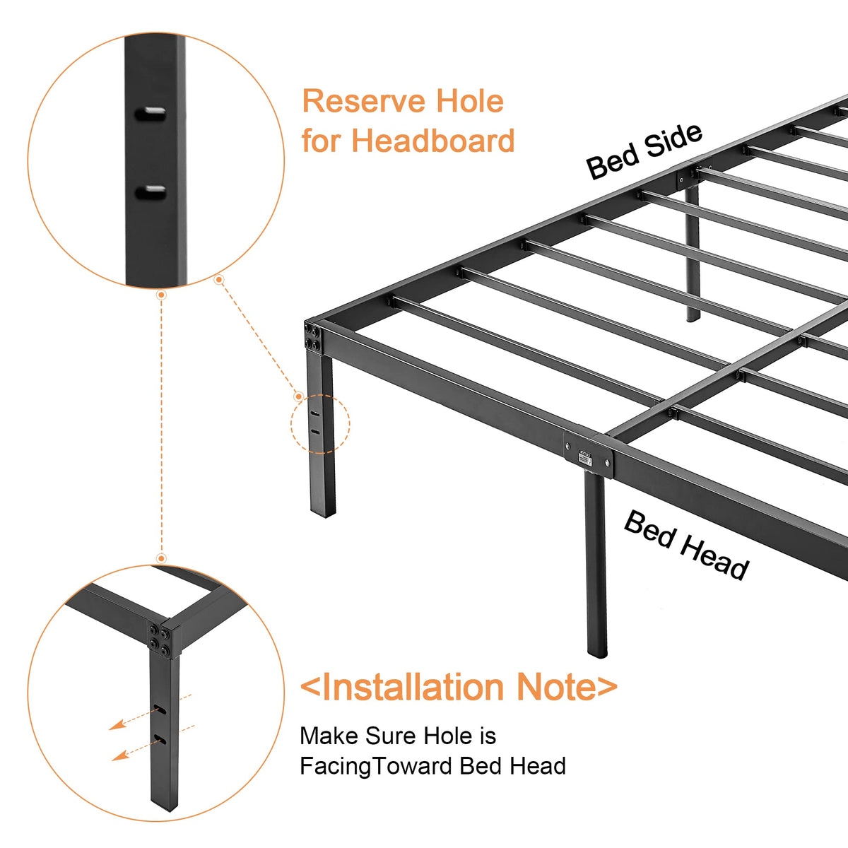 Queen Size Metal Platform Bed Frame E7004