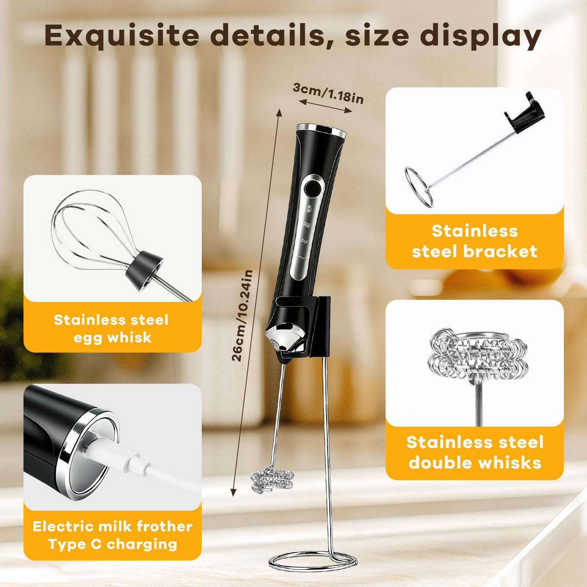 Handheld Rechargeable Milk Frother with Stand I495