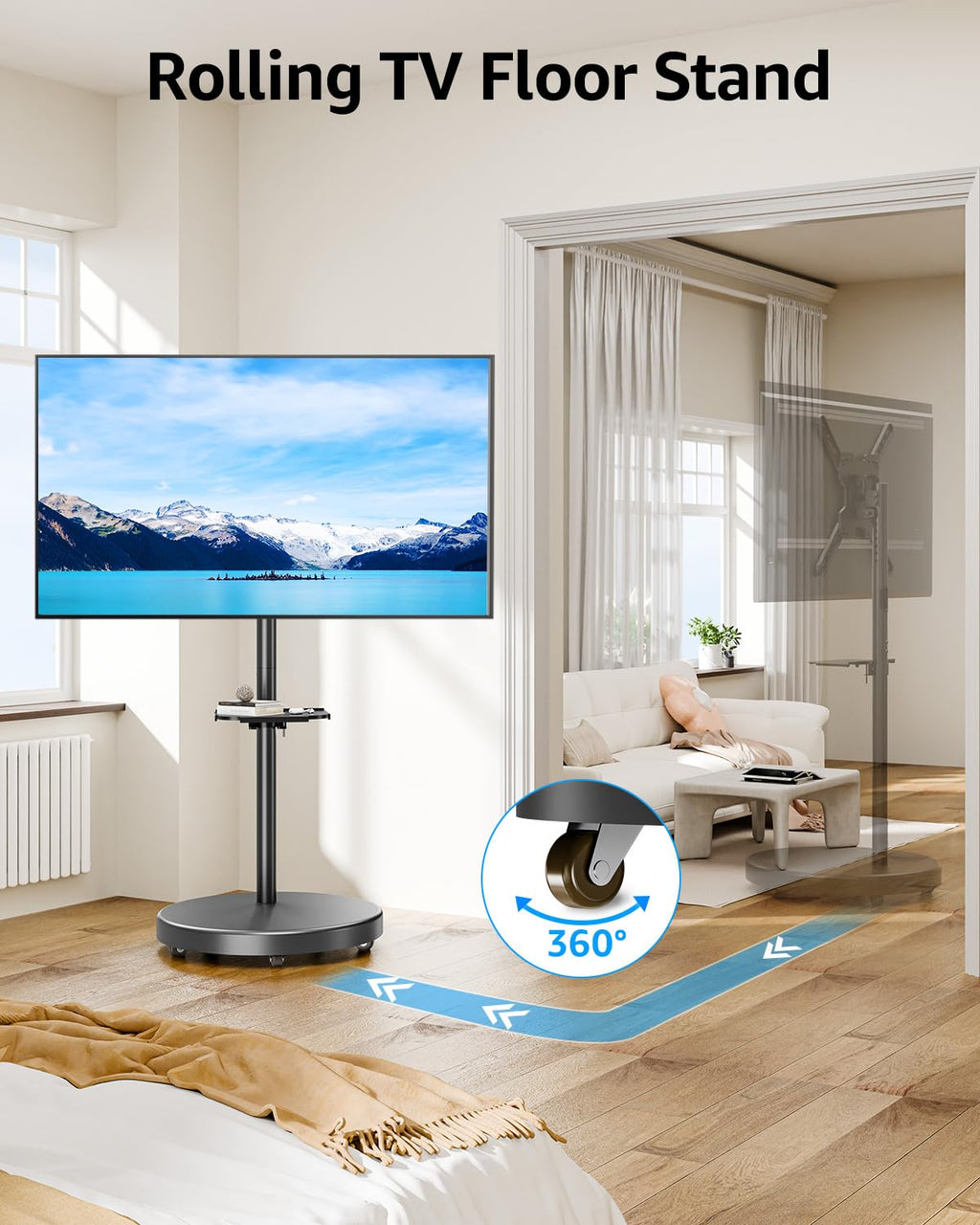 Rolling Mobile TV Cart for 32-65 Inch TVs, Height Adjustable TV Cart on Wheels D41726