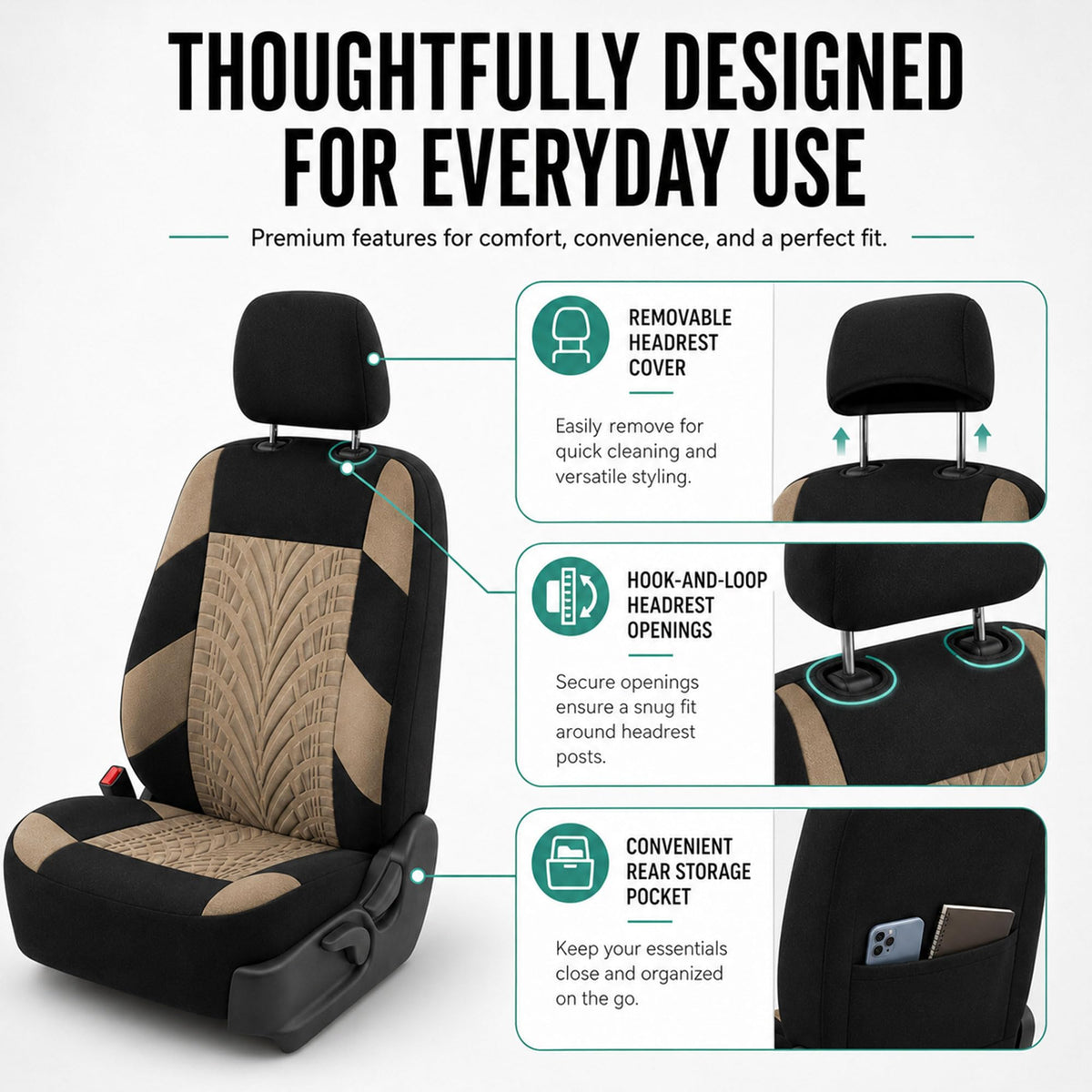 Beige Cloth Car Seat Covers Full Set T551