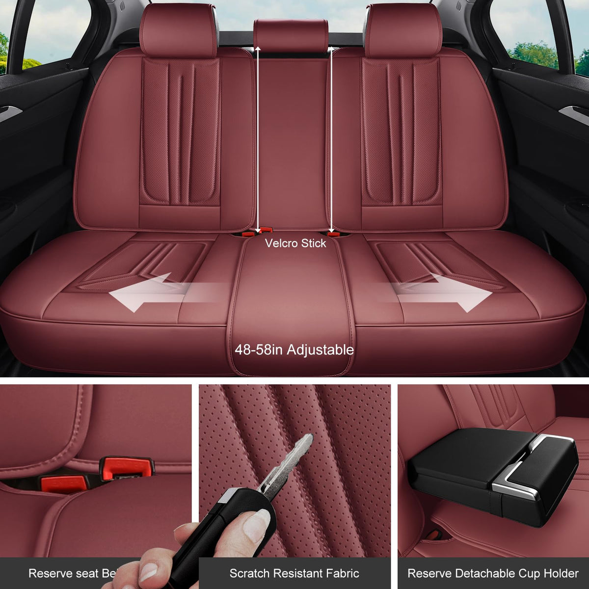 Burgundy Leather Full Set Car Seat Covers P3770